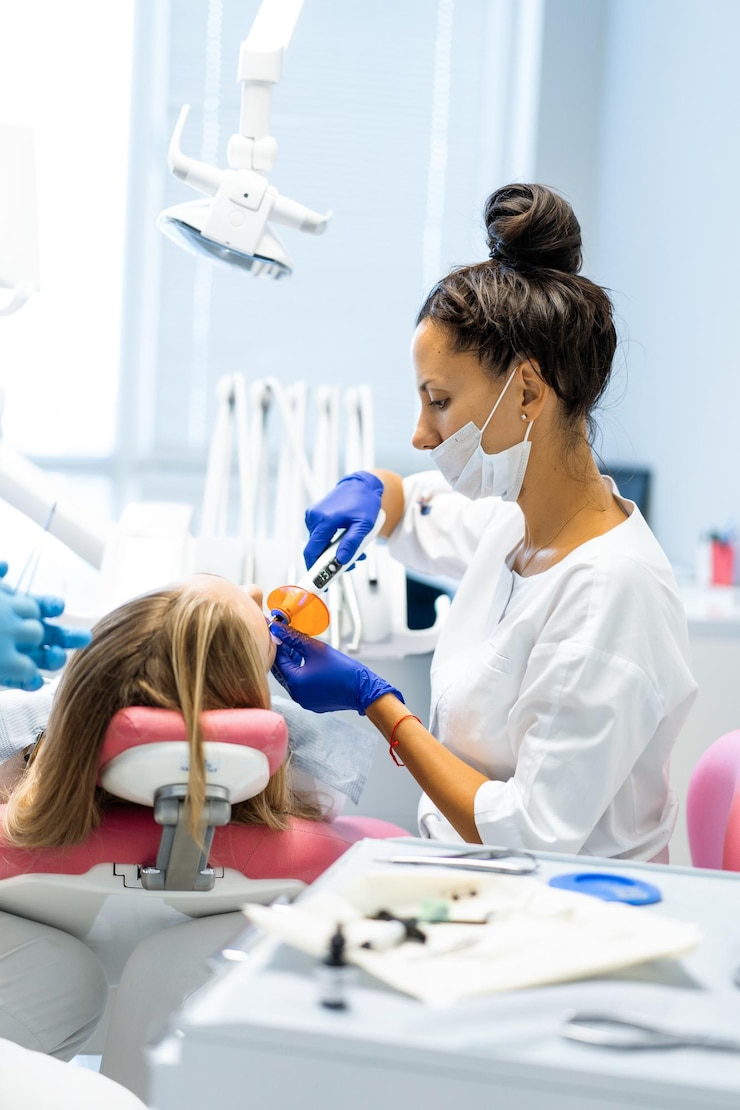 dental assistants process on a girl